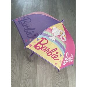 NEW Mattel Barbie Pastel Panelled Poly Girls Kids Size Rain Weather Umbrella